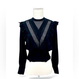 IRO Black Ruffle Lace Silk Blouse